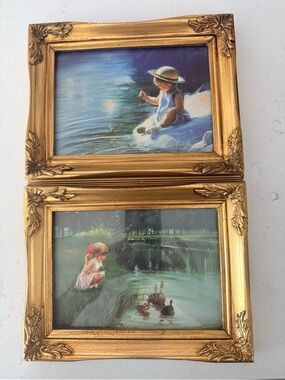 VTG Lot of 2 Donald Zolan Miniature Lithographs Framed Gold Ornate 1991 &  1992